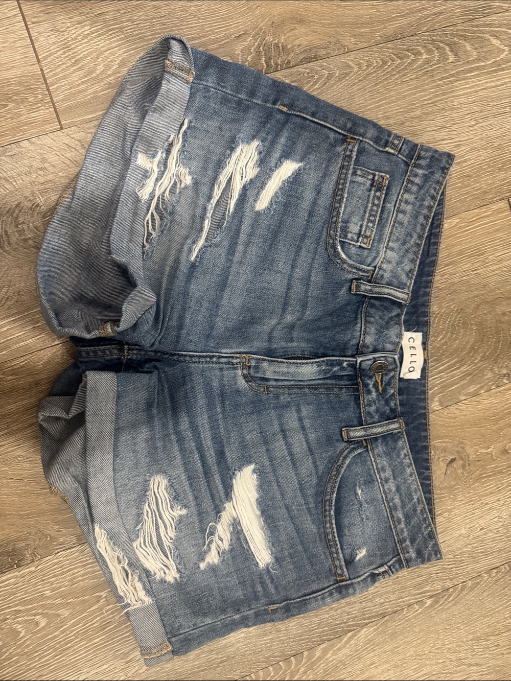 Cello Light Blue Distressed Rolled Cuff Denim Shorts
